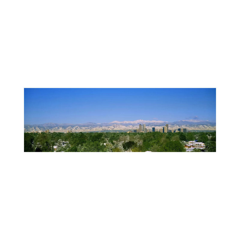 Buildings in a City with a Mountain Range in the Background, Denver, Colorado, USA 1 Piece Wrapped Canvas Panoramic Wall Art