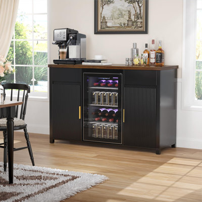 53.2" L Modern Fluted Coffee Bar Cabinet with Fridge Space & Wine Storage