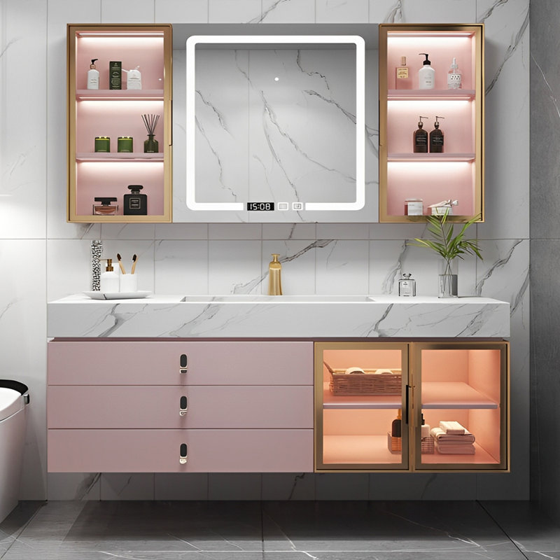 Armoire murale moderne et simple., H 19,69 po x l 62,99 po x P 21,65 po, Rose