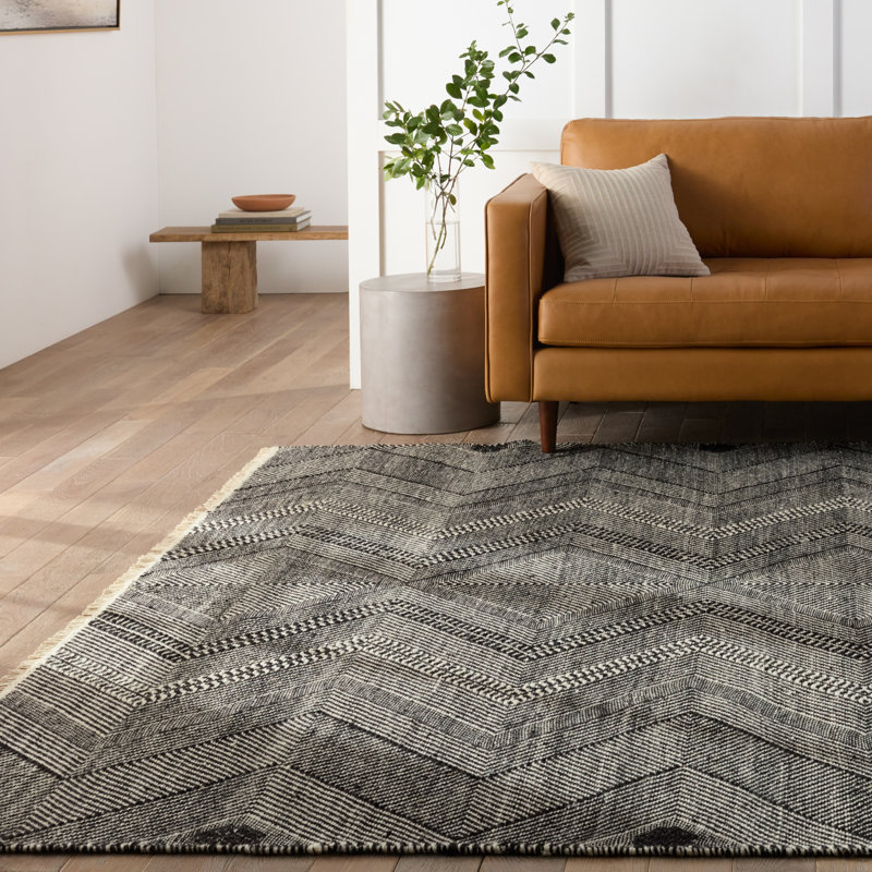 Satori Wool Geometric Area Rug in Black, Rectangle 5' x 8'
