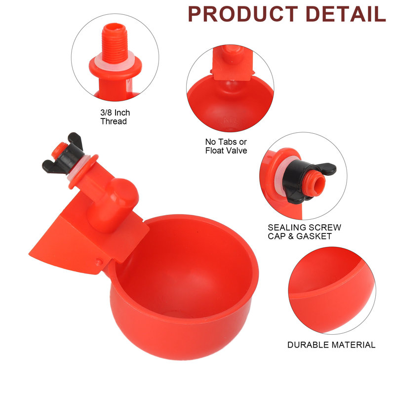 Ensemble de 6 tasses à eau automatiques pour poulets de 3/8 po