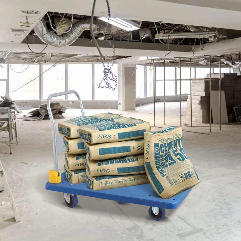 Chariot pliable à poussoir, camion avec 1320 lb Capacité de poids avec roue de frein, bleu