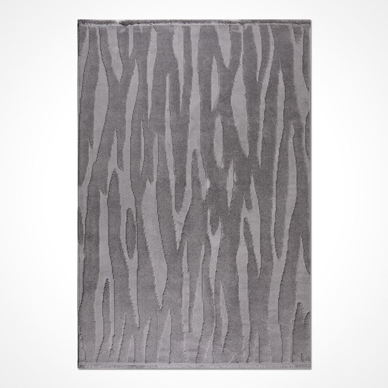 Tapis gris moderne lavable à la machine, Rectangle de 2 pi 7 po x 5 pi