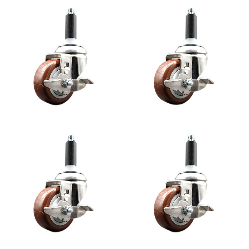 Roulettes pivotantes en poly avec frein, Marron