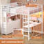 Lit mezzanine double avec 7 tiroirs de rangement, grande bibliothèque à 2 cubes, bureau en L et station de charge, lit mezzanine en métal avec lumières DEL et tablette ouverte, lit avec barrière de sécurité et échelles, gris chêne | Lit mezzanine double 4 en 1-579297859