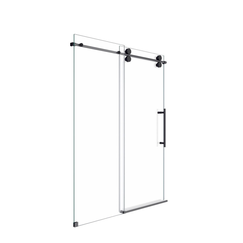 Porte de douche coulissante simple sans cadre de 44 à 48 po x H 76 po - Verre trempé transparent de 5/16 po (8 mm), conception de dérivation avec finition noir mat