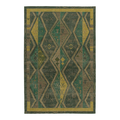 Rug & Kilim’S Distressed Rug In Green & Brown Geometric Patterns