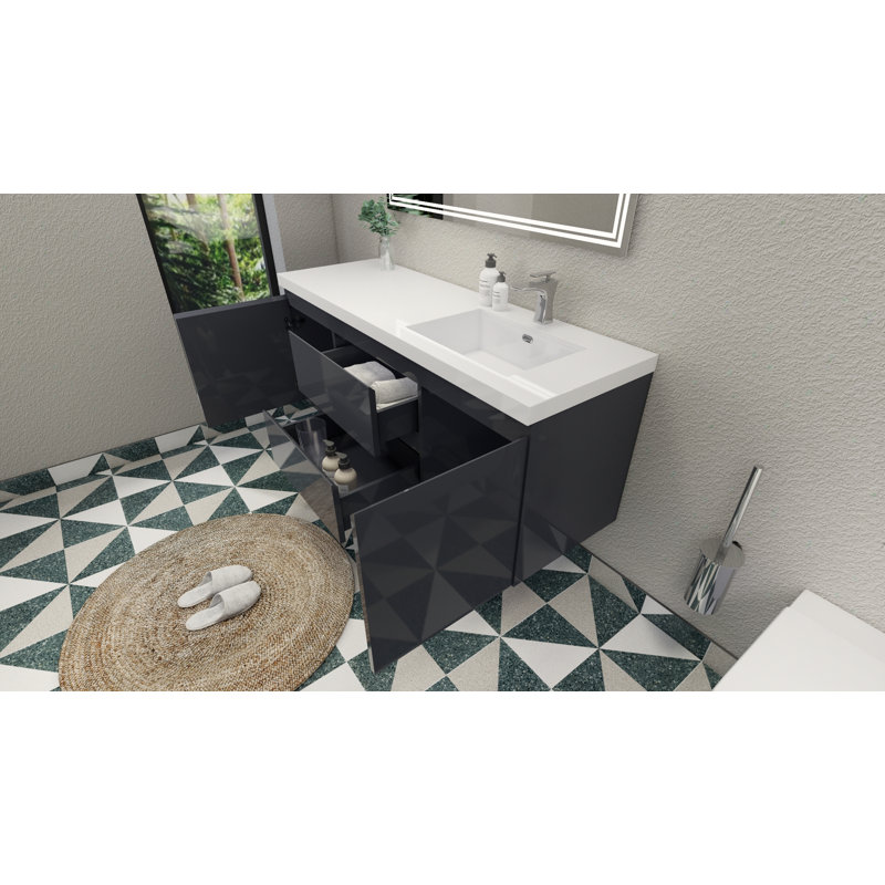 Single Bathroom Vanity with Acrylic Top, Gray