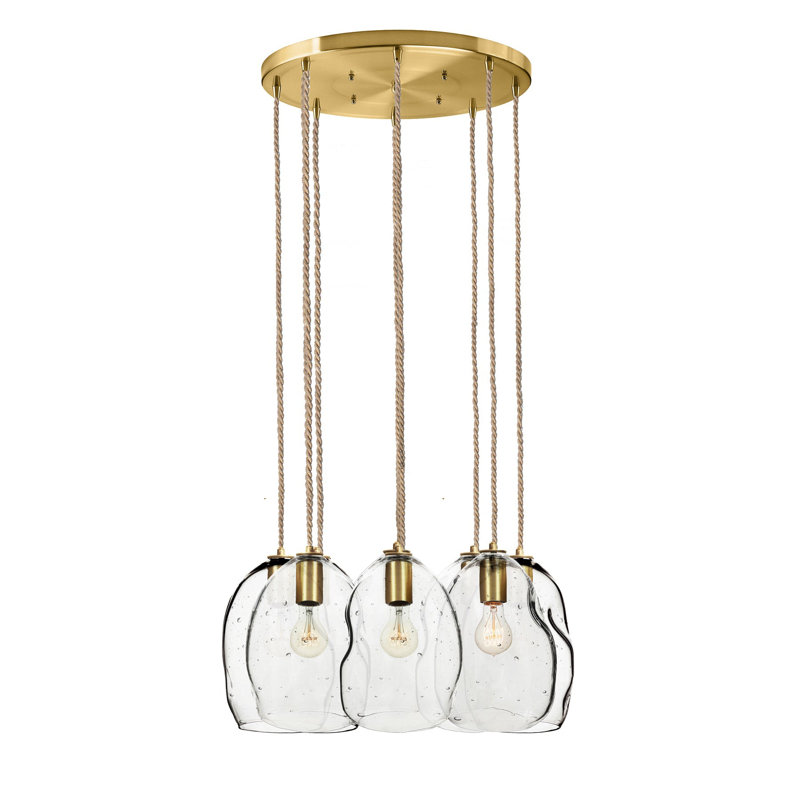 Lustre à 8 lumières en verre soufflé à la main Bubble, Laiton, H 100 po x l 24 po x P 24 po, Incandescent