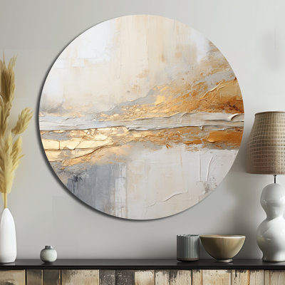 Fusion abstraite dorée et beige I - art métallique rond côtier