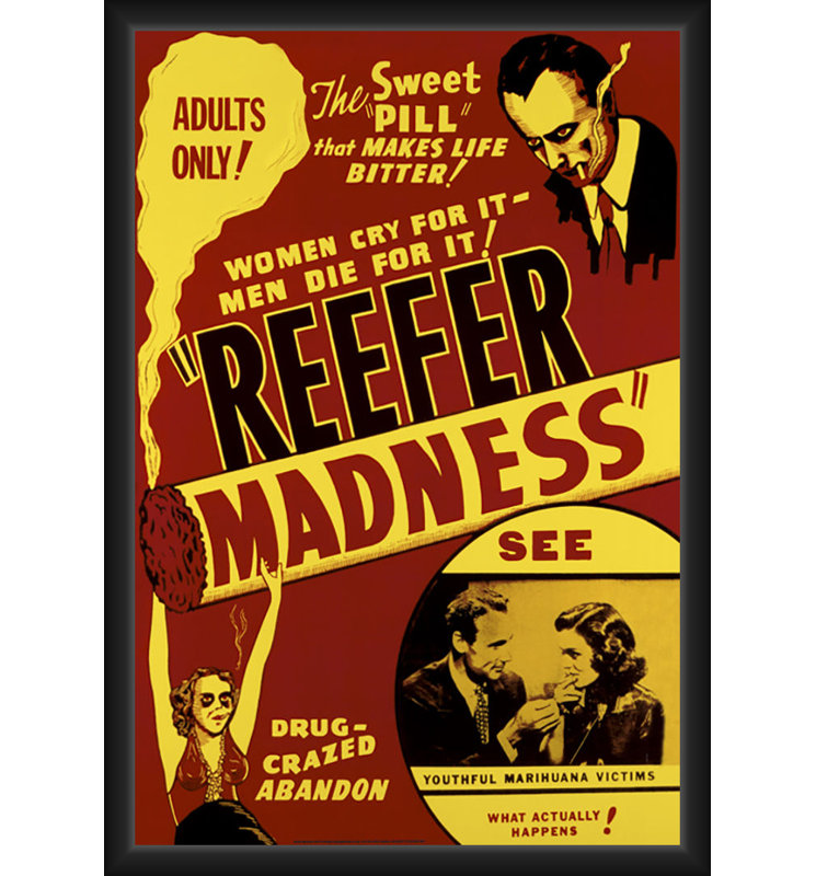  Officiellement sous licence Reefer Madness, affiche d'art encadrée - 24 po x 36 po - Cadre en bois d'ingénierie robuste avec verre plexi - prêt à être accroché