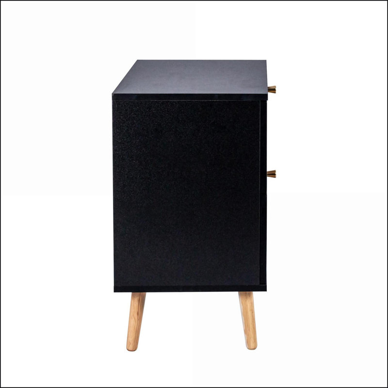 Table de chevet 2 tiroirs en rotin avec pieds en bois massif - Assemblage facile