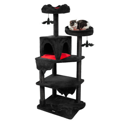 Evannah 59"H Gothic Cat Tree, Multi-Level Cat Tower with Condo，Black and Red