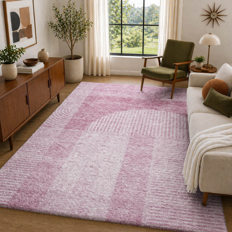 Tapis à poil long de qualité supérieure lavable à la machine ADS711, Rosé, 8 pi x 10 pi