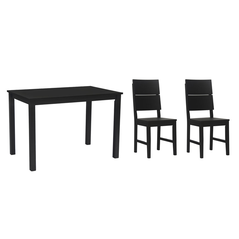 Downridge 2 - Person Rubberwood Solid Wood Dining Set, 75cm H x 110cm L x 75cm W, Black