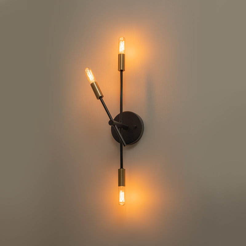 Applique murale industrielle moderne à 3 lumières avec accents en laiton, luminaire de meuble-lavabo noir mat pour salle de bain, couloir, chambre à coucher, base E12, à intensité variable, homologué ETL et UL, H 18,1 po