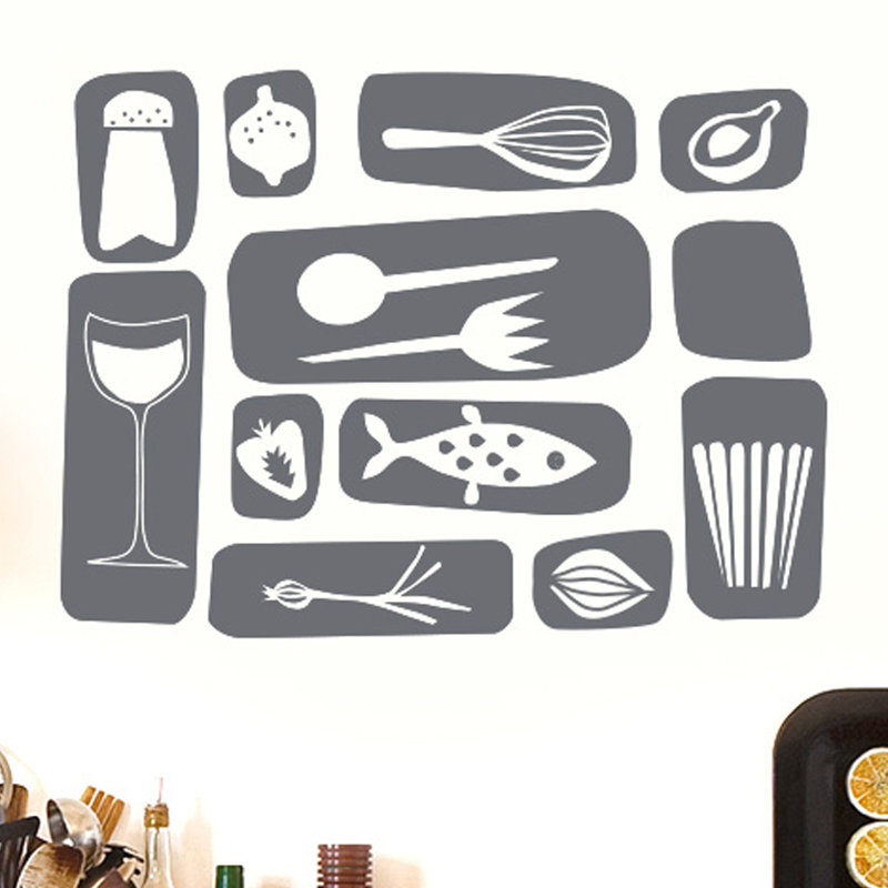 Kitchen Symbols Wall Sticker, Grey, Large