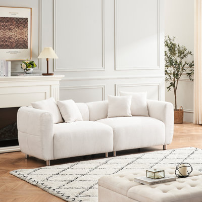 89 Inch With Metal Legs, Solid Wood Frame, 4 Pillows For Office, Home - White, Spring Wrap Seat Cushion, Comfortable Soft Design Fashion Reception Area Spacious Deep Seats,