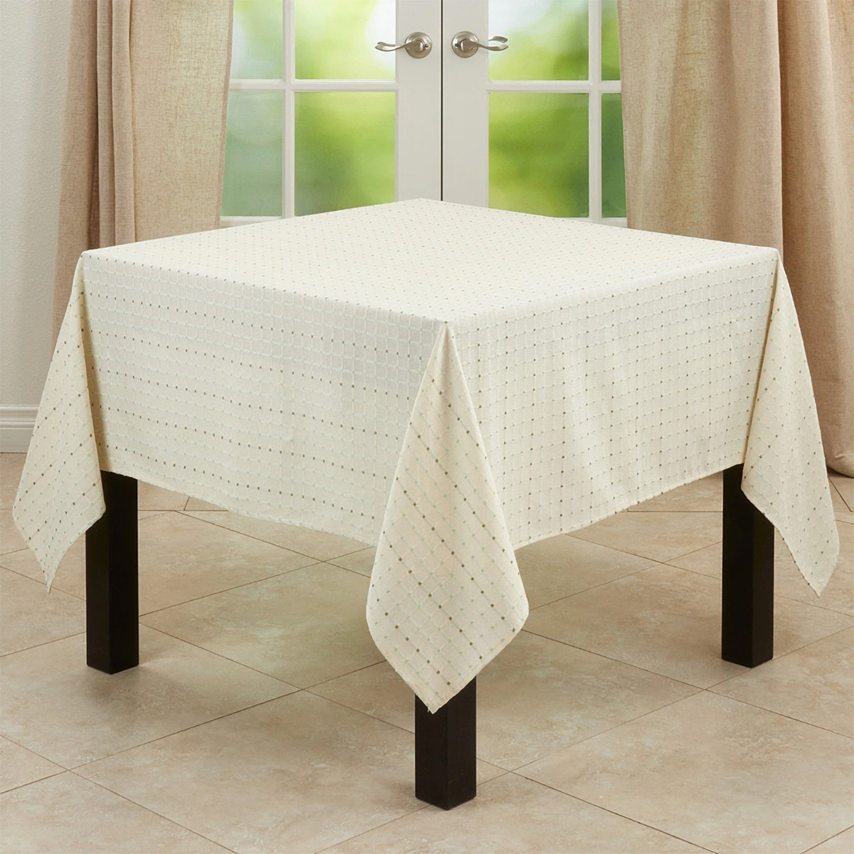Latitude Run® Aqua Modern Stitched Line Cotton Blend Tablecloth 70 quot W X