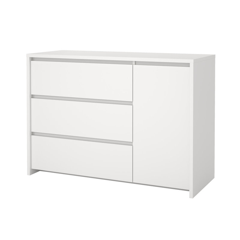 Commode à 3 tiroirs et 1 porte Amily, Blanc