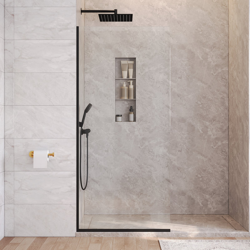 DV-1SD0410B08 34" W × 74" H Matte Black Semi-Framed Fixed Shower Screen