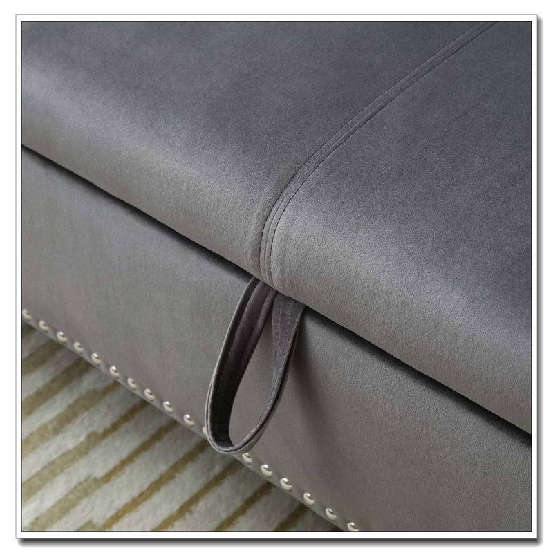 63 po. Velours 63 po. Rangement multifonctionnel pour canapé. Tabouret rectangulaire., Gris