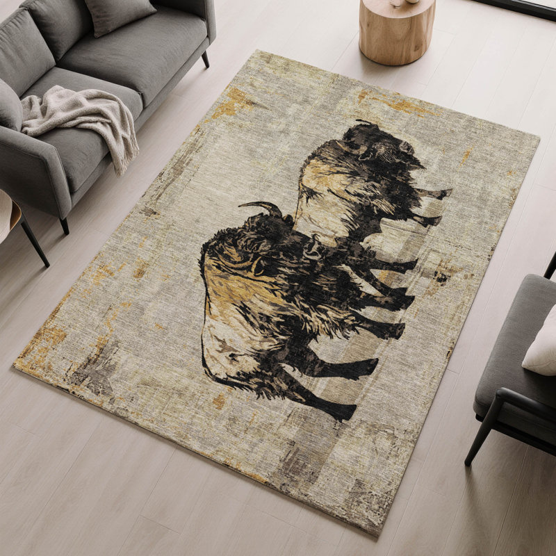 Premium Machine Washable Mayfield AMF2245 Animal Rug, 2'6" x 3'10", Khaki
