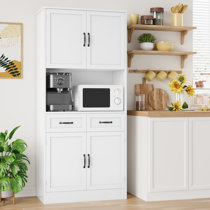 Large Freestanding Storage Cabinet with Glass Doors, Drawers and Open  Shelves, White - ModernLuxe