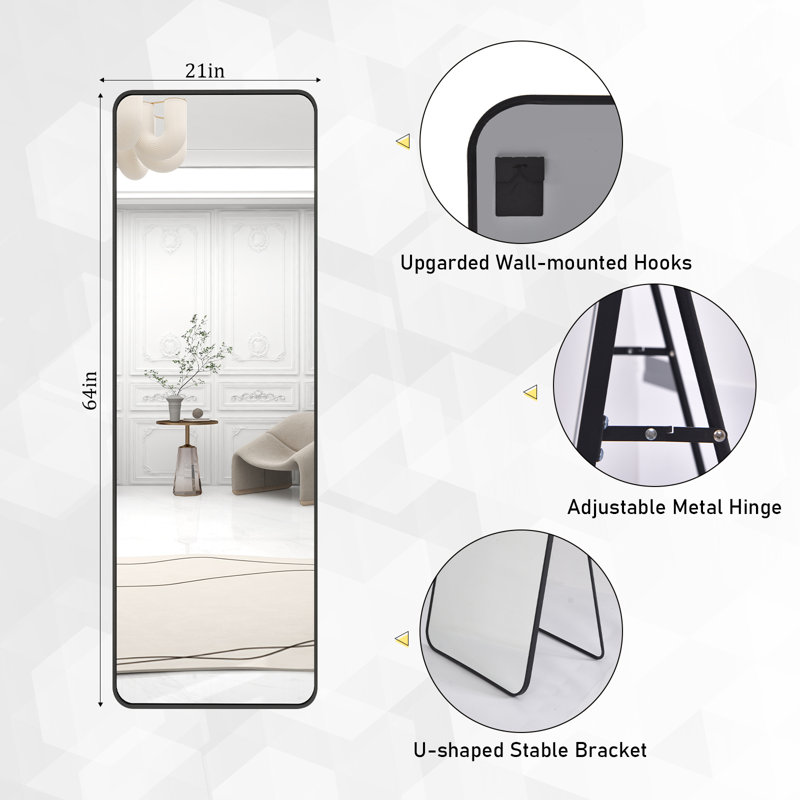 Cleaven Metal Mirror, Black, 64" H x 21" W