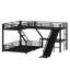 Lit superposé en L avec lit mezzanine, lit superposé triple en métal avec glissade et ports USB-1444375922