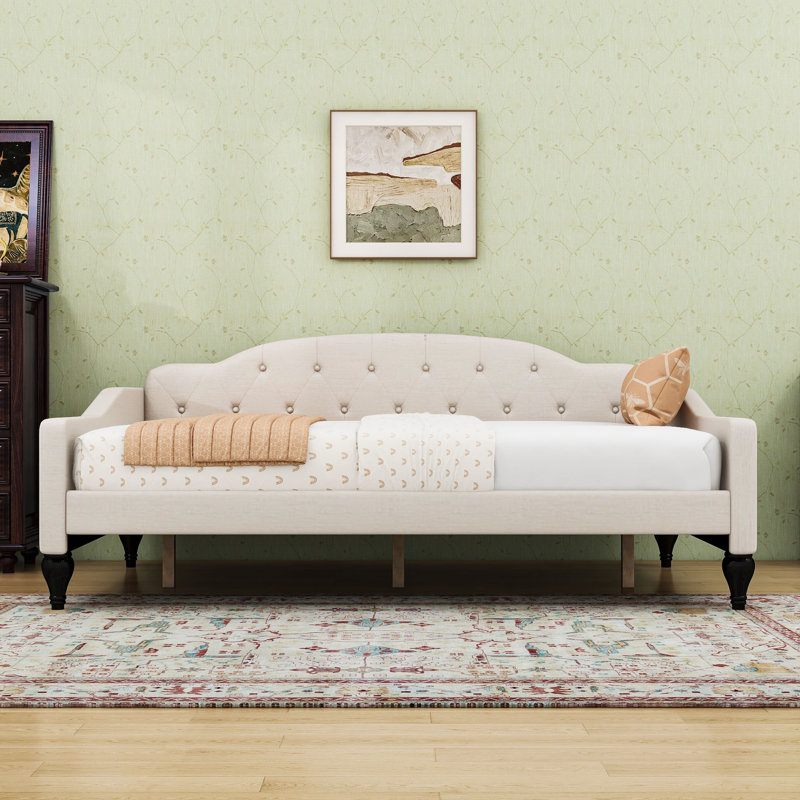 Full-Size Upholstered Tufted Daybed with Wood Slats