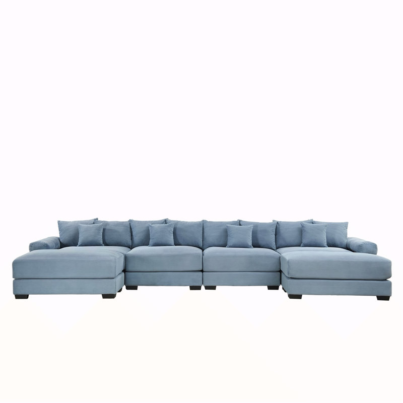 Canapé modulaire surdimensionné en U 170 po Cloud, 34" H x 167" W x 33" D, Velours côtelé bleu
