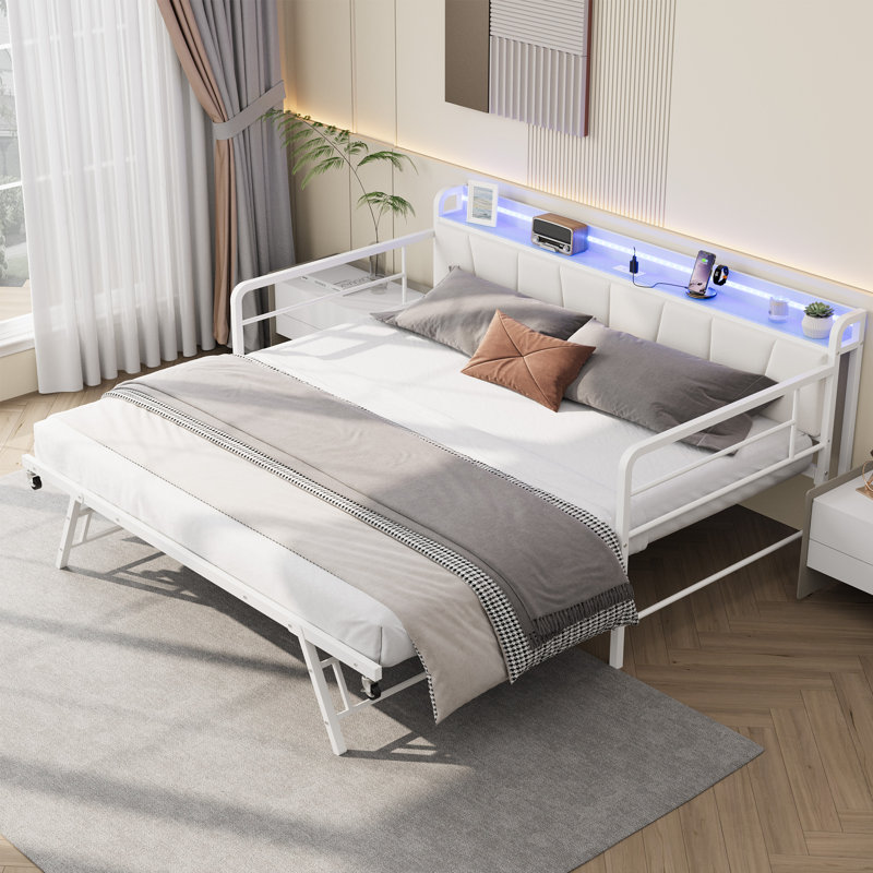 Multifunctional Single Daybed - Sturdy Metal Frame, White