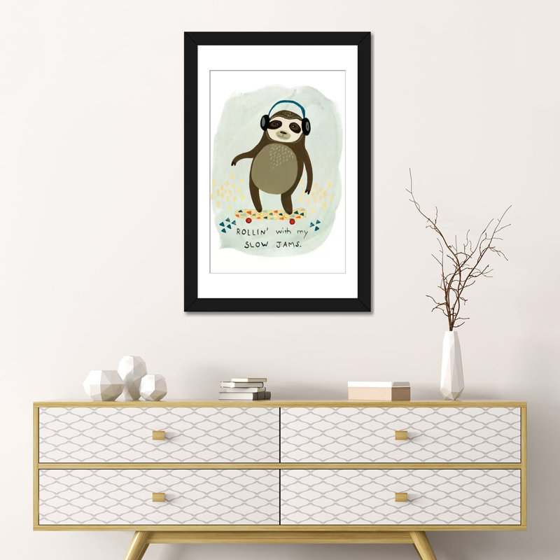 «Hipster Sloth II», impression sur toile tendue, Papier d'art encadré noir, Blanc, H 24 po x l 16 po x P 1 po