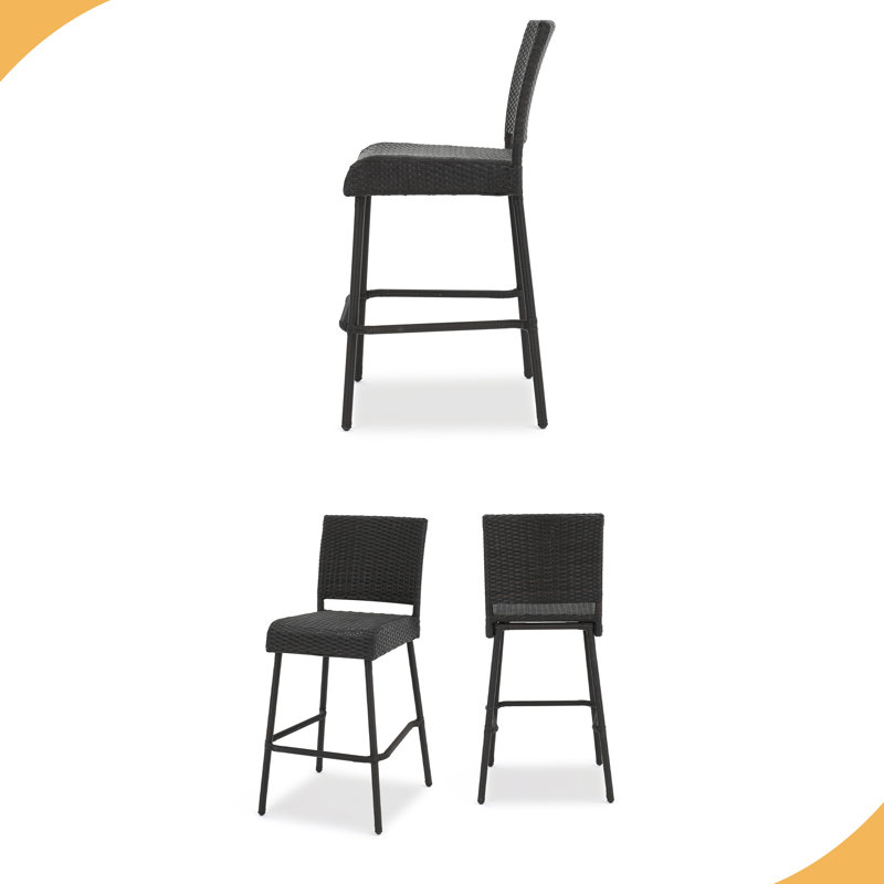 Ensemble de 2 tabourets de bar 29 po en rotin PE sans accoudoirs, Marron foncé
