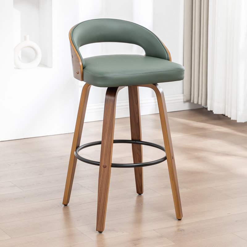 Modern Swivel Upholstered Counter Stool With 360° Swivel, Barrel Seat & Curved Backrest, Green