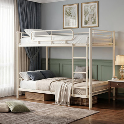 78.0 in. L x 41.3 in. W x 59.4 in. H Twin Size Sturdy Metal Bunk Bed with Safety Side Railings and Detachable Ladder for Boys Girls Sharing Bedroom Saves Floor Space, Ivory White