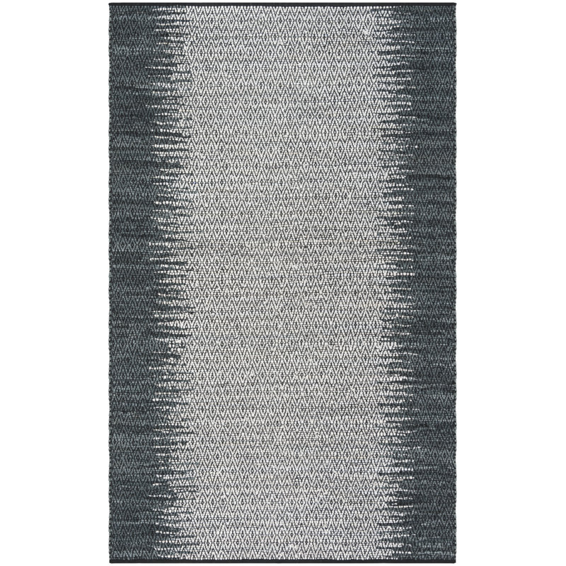 Tapis géométrique en cuir tissé à la main gris Exley, Rectangle 3 pi x 5 pi