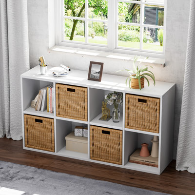 8-Cube Bookcases, 2-Tier Freestanding Bookshelf with Adjustable Shelves（Excluding rattan bins)