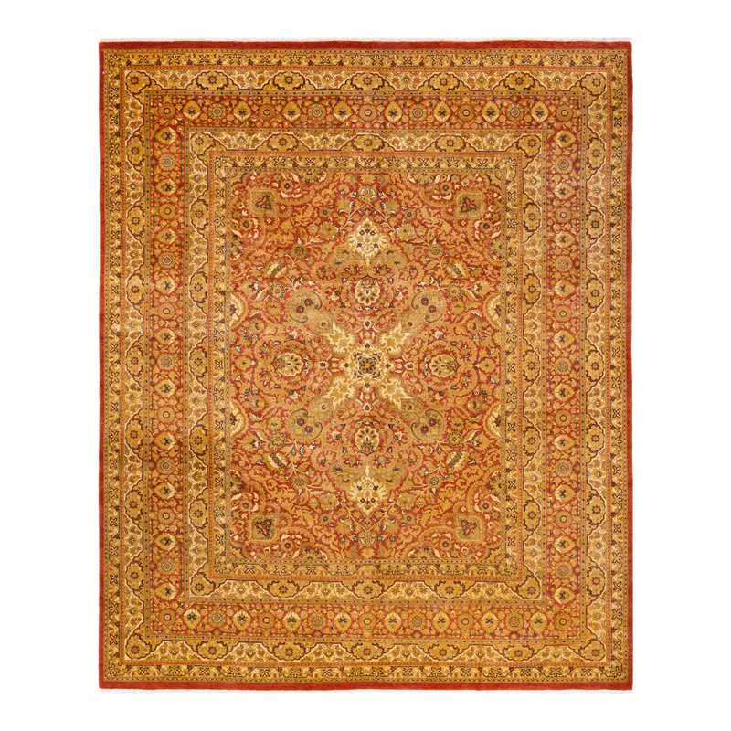 Tapis orange noué à la main de conception unique 8 pi 4 po x 10 pi 1 po Keenan