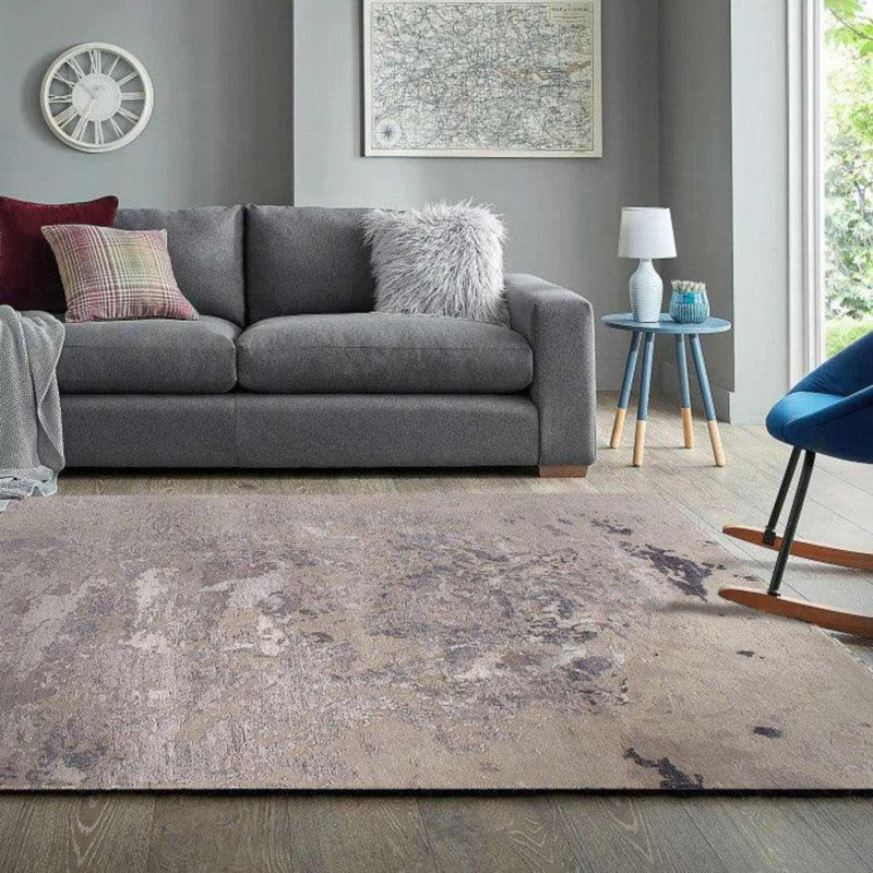 Tapis gris abstrait en coton / laine abstrait fait à la main 5 pi 5 po x 7 pi 11 po