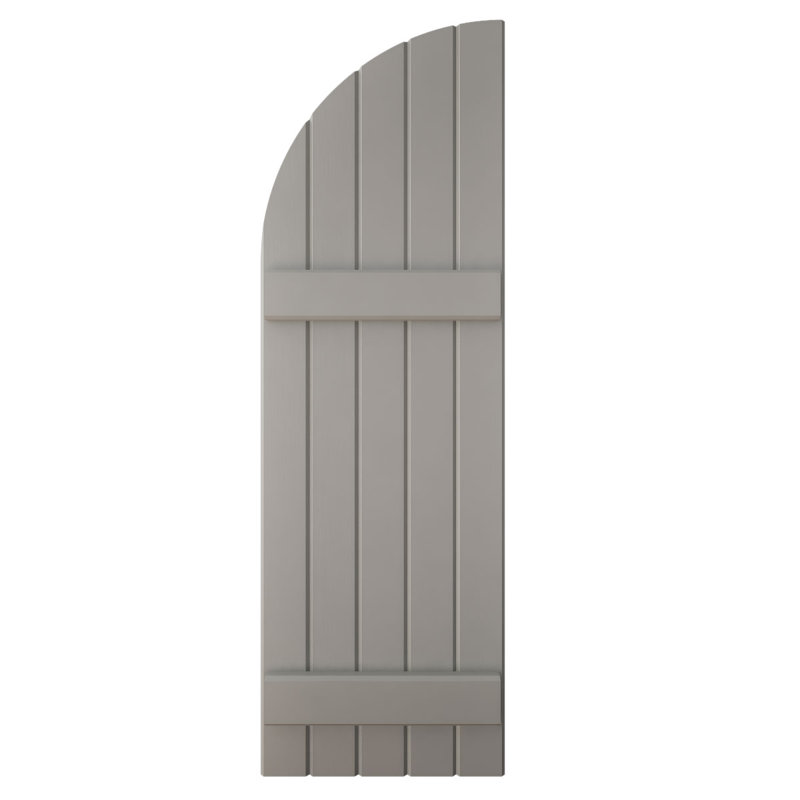 AmeriCraft Real Wood Five Board (2 Batten), Joined Exterior, Arch Top Joined Board-n-Batten Shutters, 17 1/2"W x 45"H, Hailstorm Gray, (Per Pair)