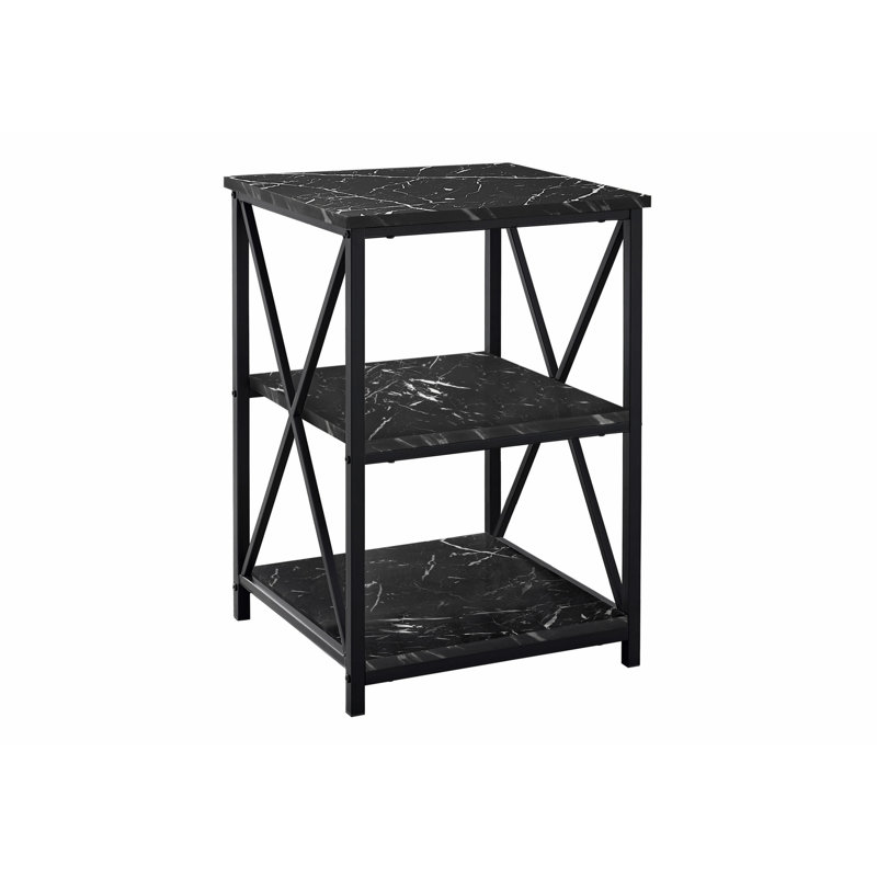 Accent Table, Side, End, Nightstand, Lamp, Laminate, Metal, Black, Black Marble