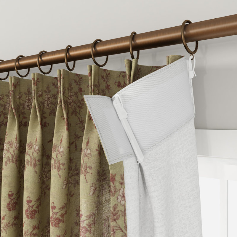 TWOPAGES Unlined Floral Curtain Printed Faux Linen Pinch Pleat Curtain, 52" W x 96" L, Scarlett
