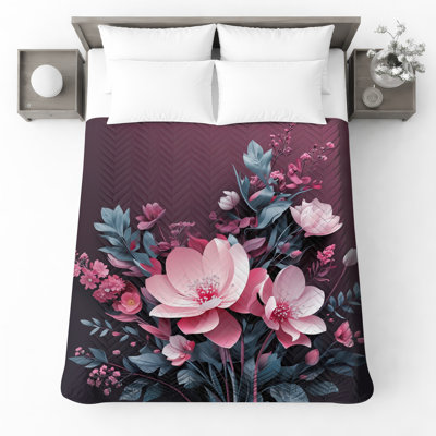 Couvre-lit floral rose