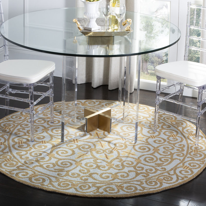 Cher Oriental Handmade Tufted Wool Light Blue Area Rug, Round 3'