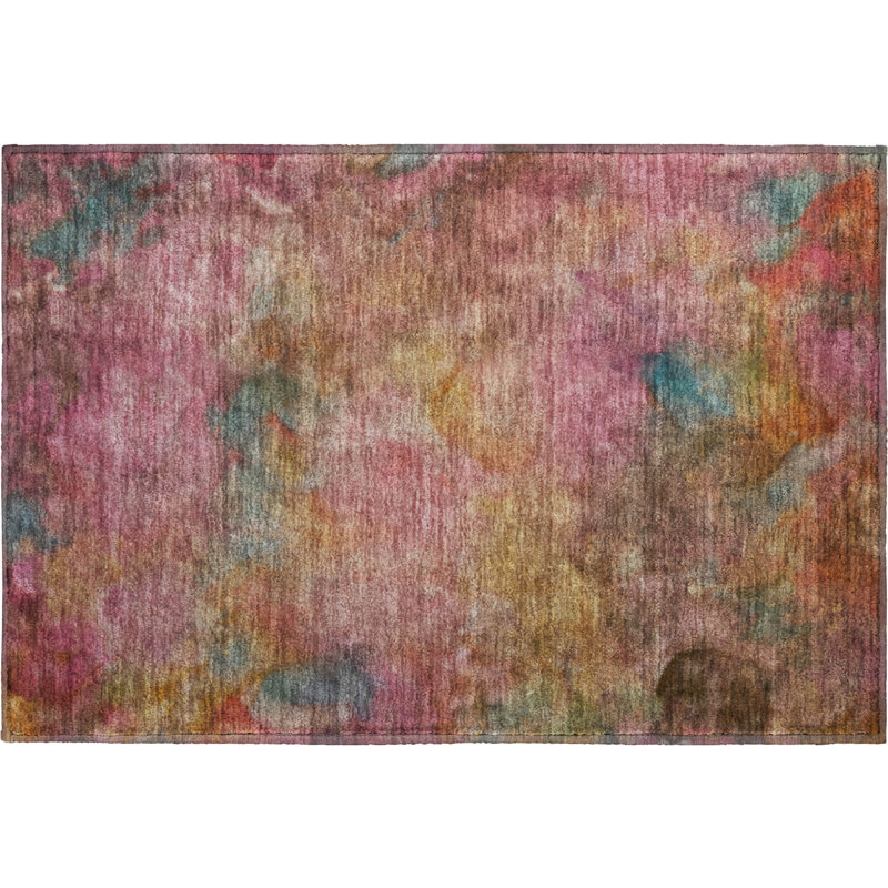 Tapis abstrait lavable à la machine de qualité supérieure Mayfield AMF2312, Rose, 1 pi 8 po x 2 pi 6 po
