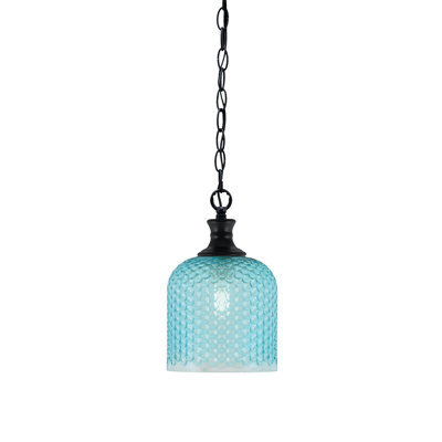 Luminaire suspendu à chaîne Quapaw avec verre texturé turquoise de 7 po