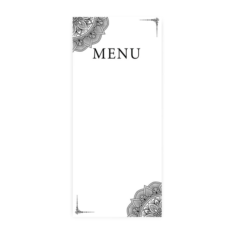 Élégant ensemble de 52 cartes de menu imprimables ornées de papier de mariage vert foncé, Noir