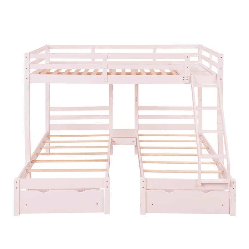 Lit superposé simple au-dessus de simple au dessus d'un lit double Fanessa par Harriet Bee, Rose